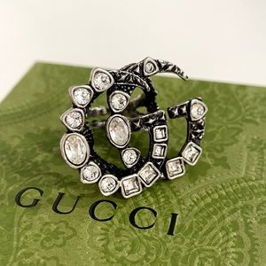 Authentic Gucci Crystal & Silver GG Ring w box and dust bag